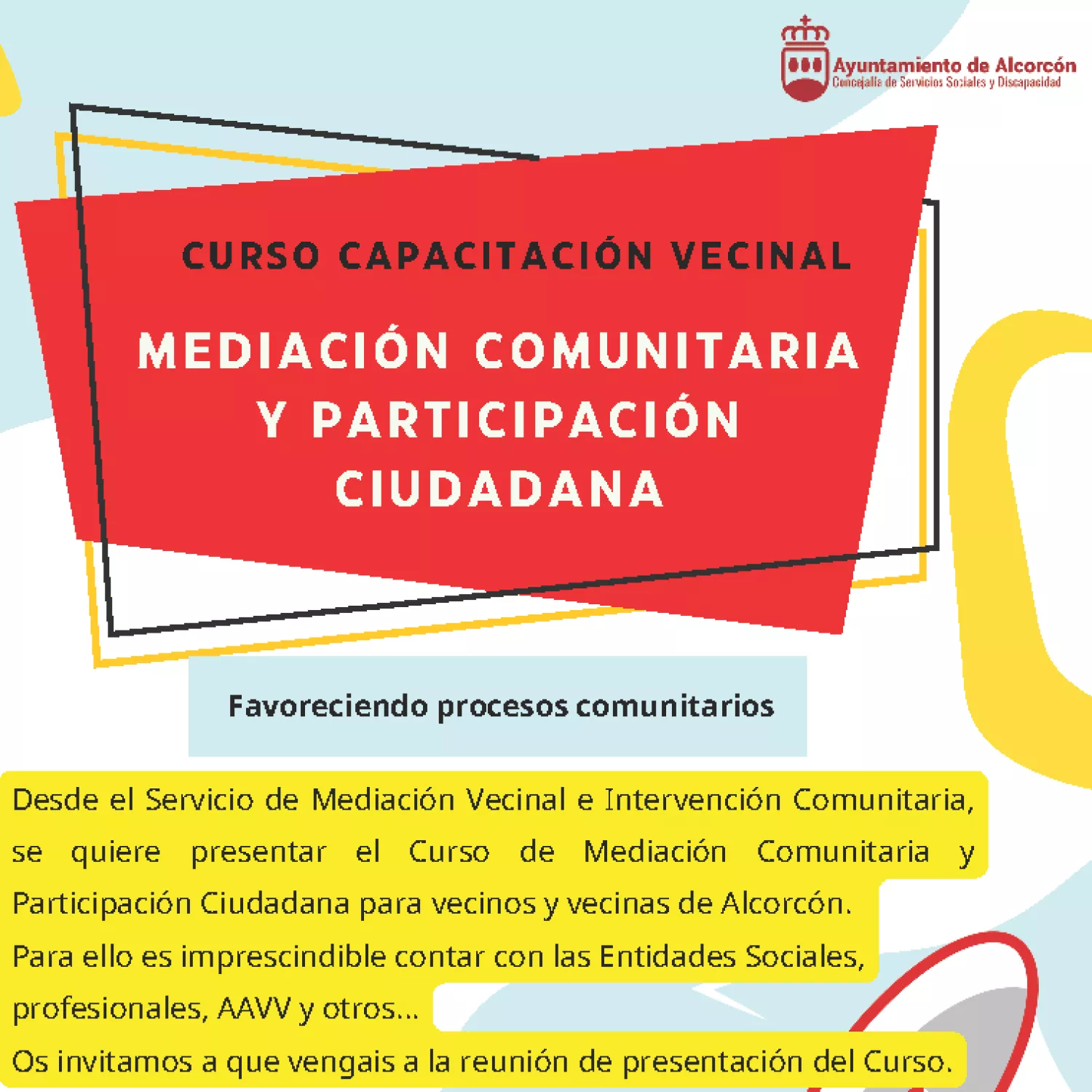 Imagen cartel curso capacitación vecinal