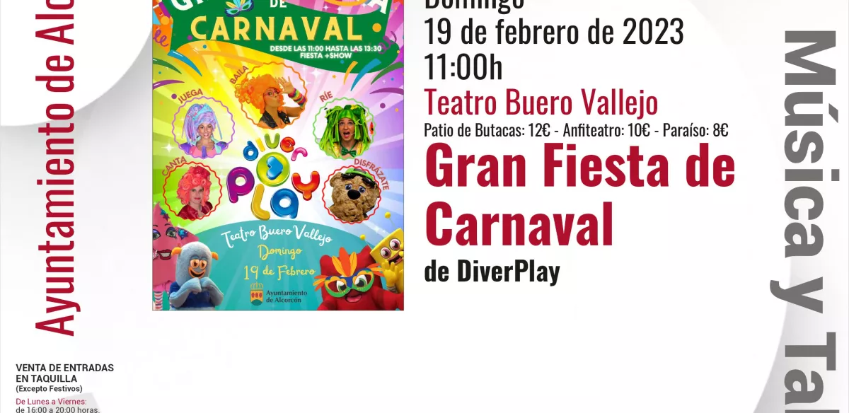 Domingo 19 de febrero 11:00h. Gran fiesta de carnaval con DIVERPLAY