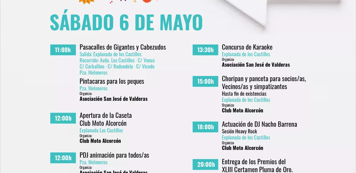 Actividades Fiestas San José de Valderas. Sábado 6 de mayo